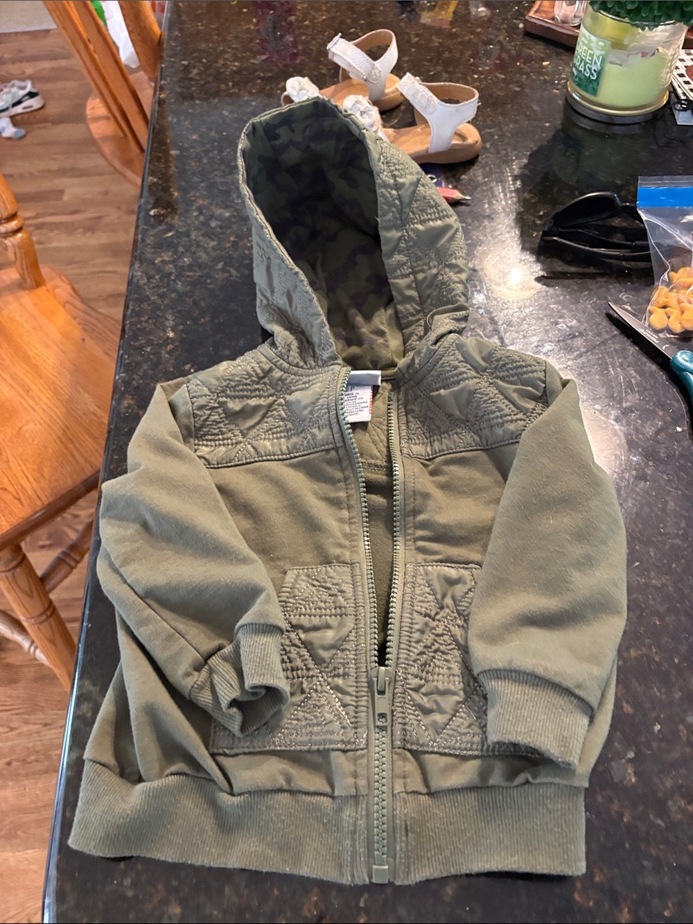 Toddler Olive Green Zip-Up Hooded Jacket